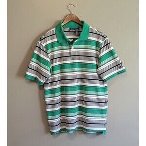 Vintage Bugle Boy Polo Shirt Mens Medium Green White Stripe 90s Retro Mesh Top M